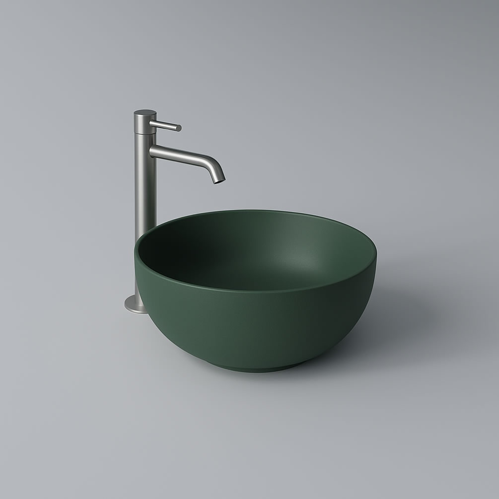 Lifestyle image of Marlow 370mm Matt Green Round Countertop Basin